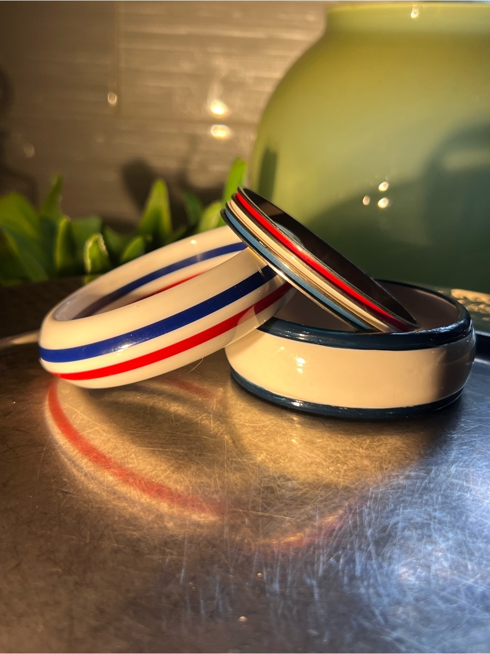 Vintage White Bracelet Set of 3 with Patriotic Colors